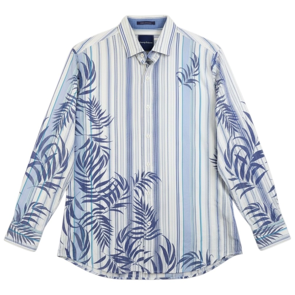 Tommy Bahama Shirt Mens Medium Blue Frond With The Wind Trim Fit Button Down